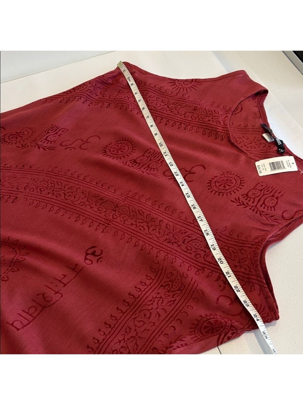 LEOPARDS AND ROSES tunic dress sleeveless lightweight rayon burgundy tribal 2X - Picture 8 of 10